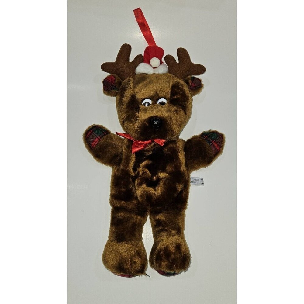 VTG House of Lloyd Plush Reindeer Super Stocking 18" Christmas Red Green Plaid